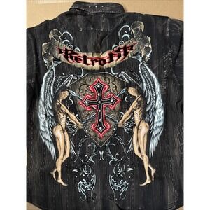 Retrofit Mens Long Sleeve Button Up Shirts Top Black 100% Cotton Size XXL